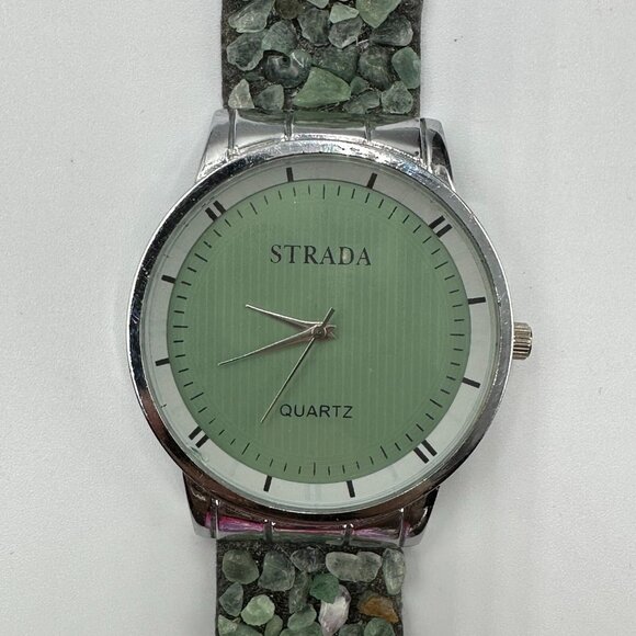 Strada Watch Women Silver Tone Green Stone Chip Magnetic Band New Battery 7.5" - Picture 1 of 12